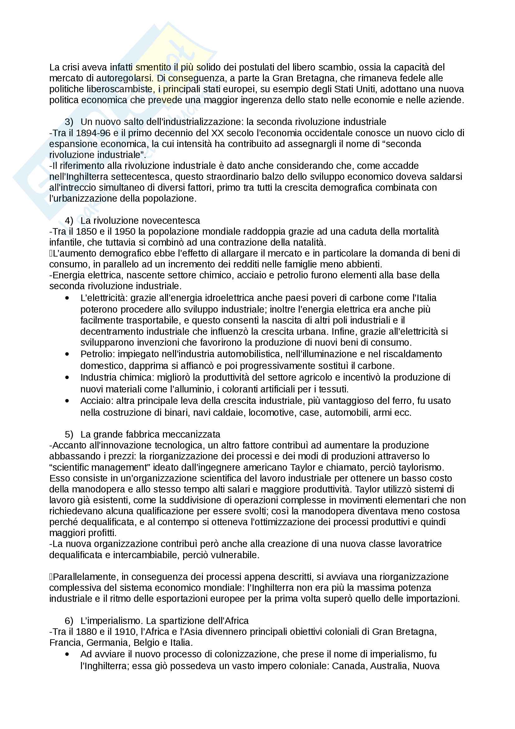 Riassunto esame storia contemporanea, prof. Calanca, libro consigliato Da mondiale a globale, Storia del xx secolo, Alberto De Bernardi Pag. 2