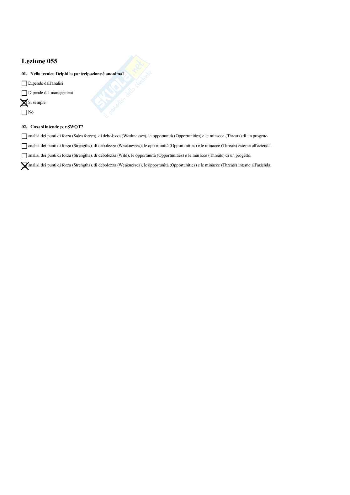 Paniere Strategia d'impresa ed Organizzazione Industriale - risposte multiple Pag. 41