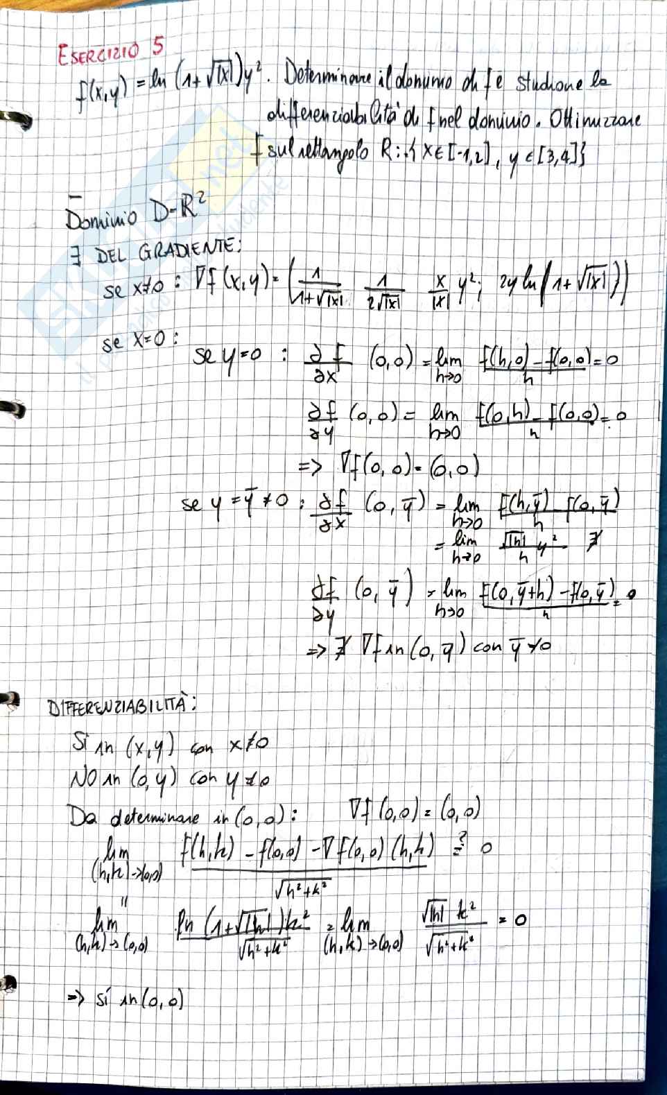 Analisi matematica 2: esercizi svolti su differenziabilità, gradiente e regola della catena Pag. 1