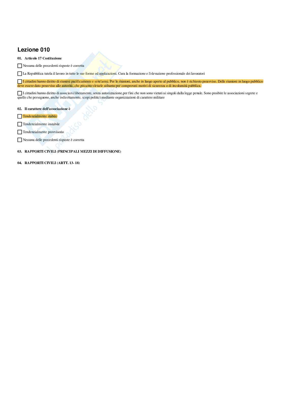 Paniere di Istituzione di diritto pubblico - Risposte multiple - aggiornato (2026) Pag. 11