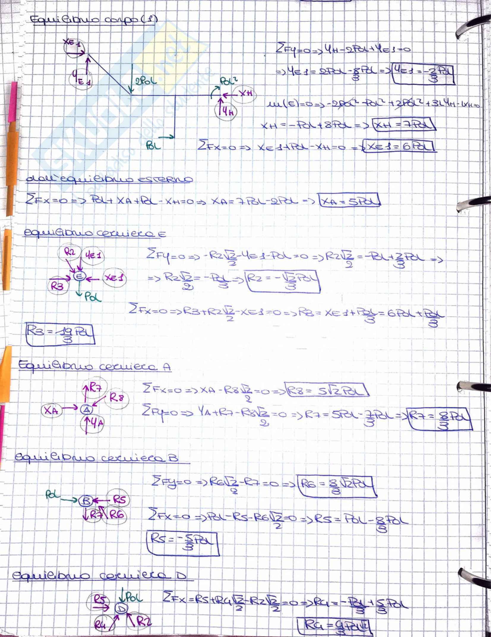 esercizi d'esame svolti, esame di statica, Prof. Maurizio De Angelis, libro consigliato: statica piana dei corpi rigidi, Capecchi, De Angelis, Sorrentino Pag. 2