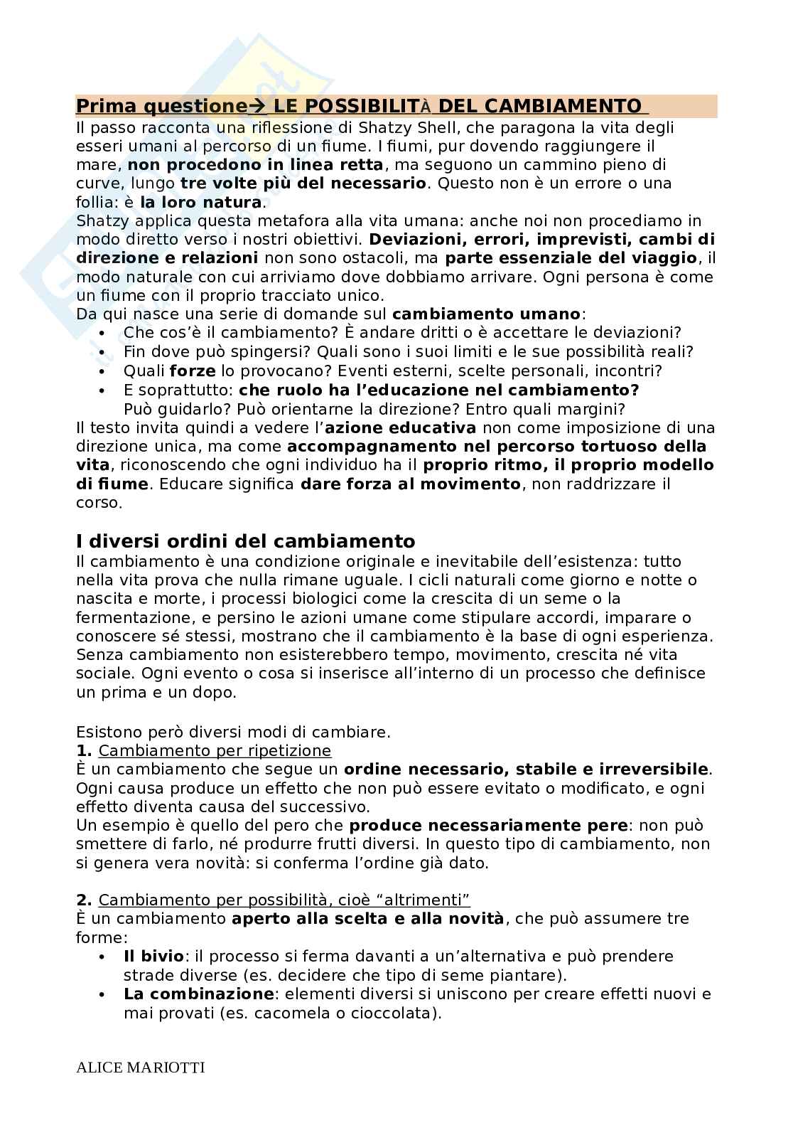 Riassunto esame Pedagogia Generale e Sociale, Prof. Farinelli Giovanna, libro consigliato Fare educazione, Nosari Pag. 2