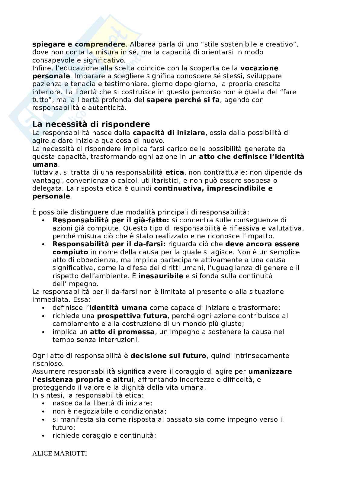Riassunto esame Pedagogia Generale e Sociale, Prof. Farinelli Giovanna, libro consigliato Fare educazione, Nosari Pag. 26