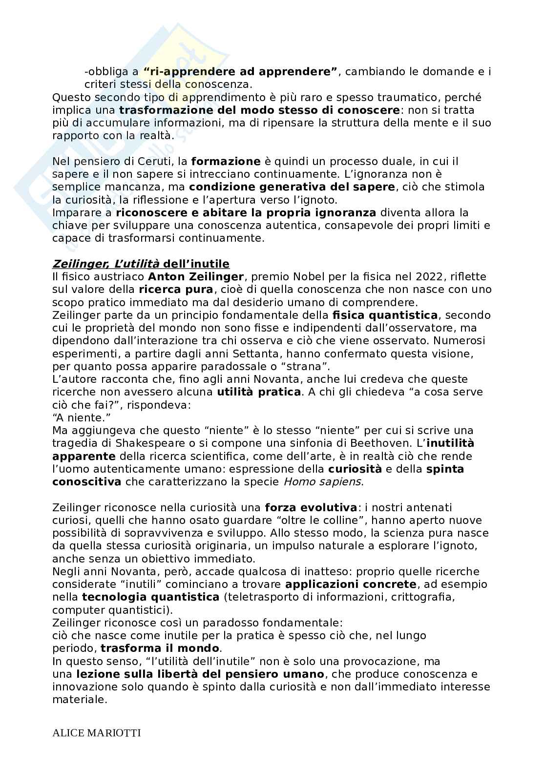 Riassunto esame Pedagogia Generale e Sociale, Prof. Farinelli Giovanna, libro consigliato Fare educazione, Nosari Pag. 31
