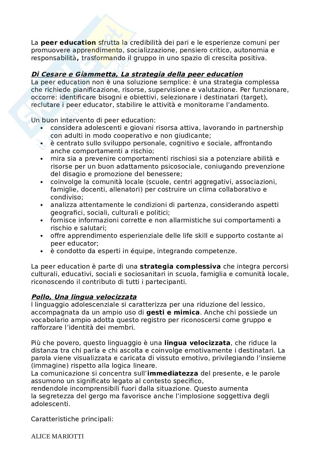 Riassunto esame Pedagogia Generale e Sociale, Prof. Farinelli Giovanna, libro consigliato Fare educazione, Nosari Pag. 46