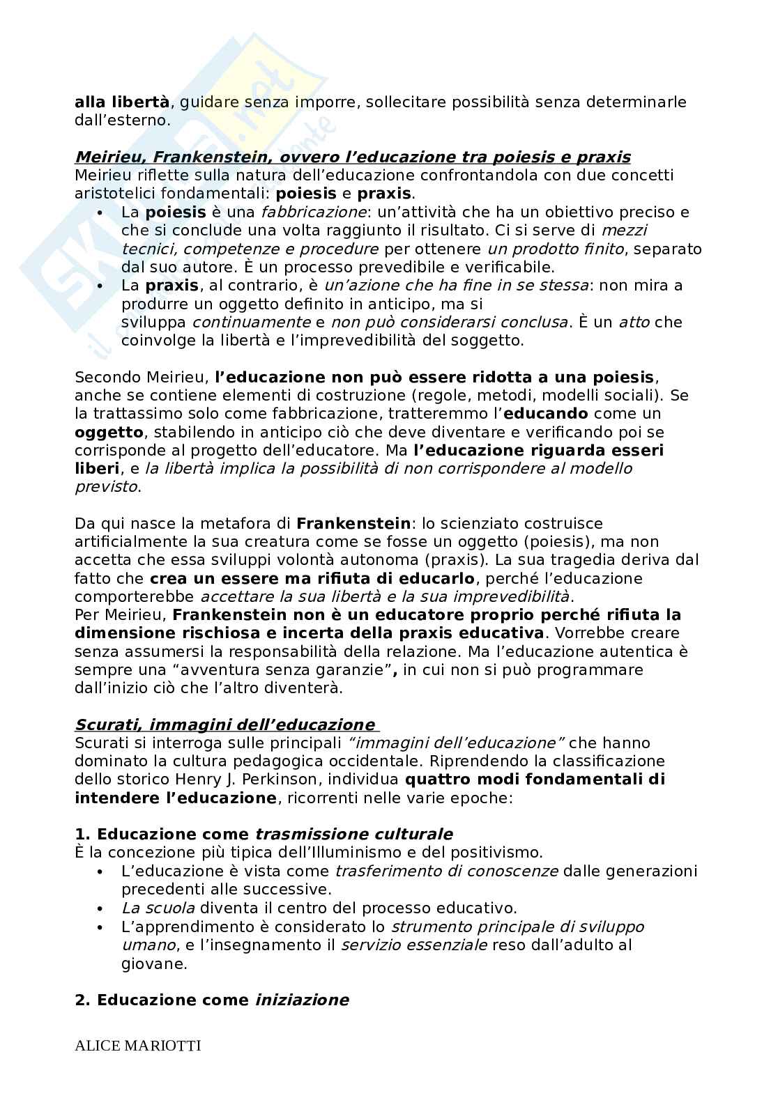 Riassunto esame Pedagogia Generale e Sociale, Prof. Farinelli Giovanna, libro consigliato Fare educazione, Nosari Pag. 6