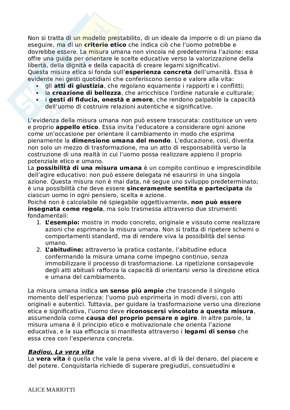 Riassunto esame Pedagogia Generale e Sociale, Prof. Farinelli Giovanna, libro consigliato Fare educazione, Nosari Pag. 71