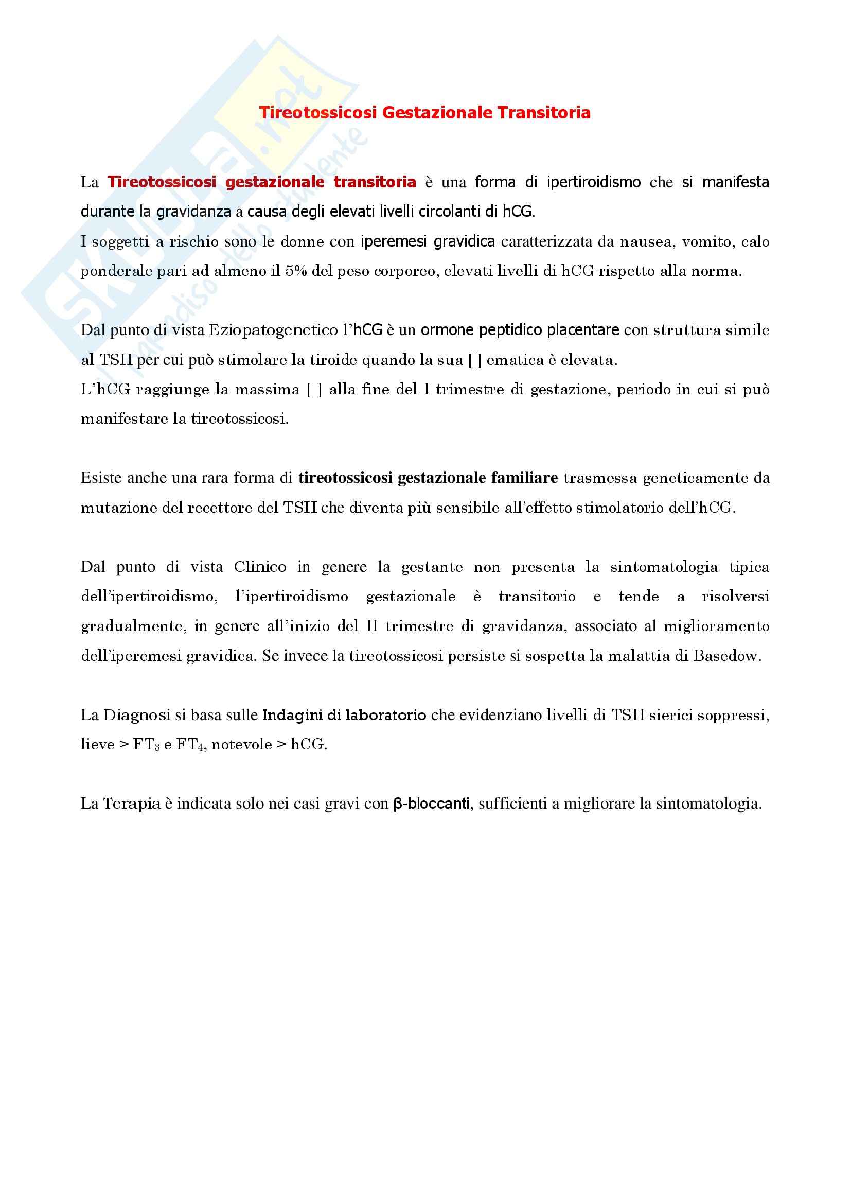 Endocrinologia - la tireotossicosi gestazionale transitoria Pag. 1
