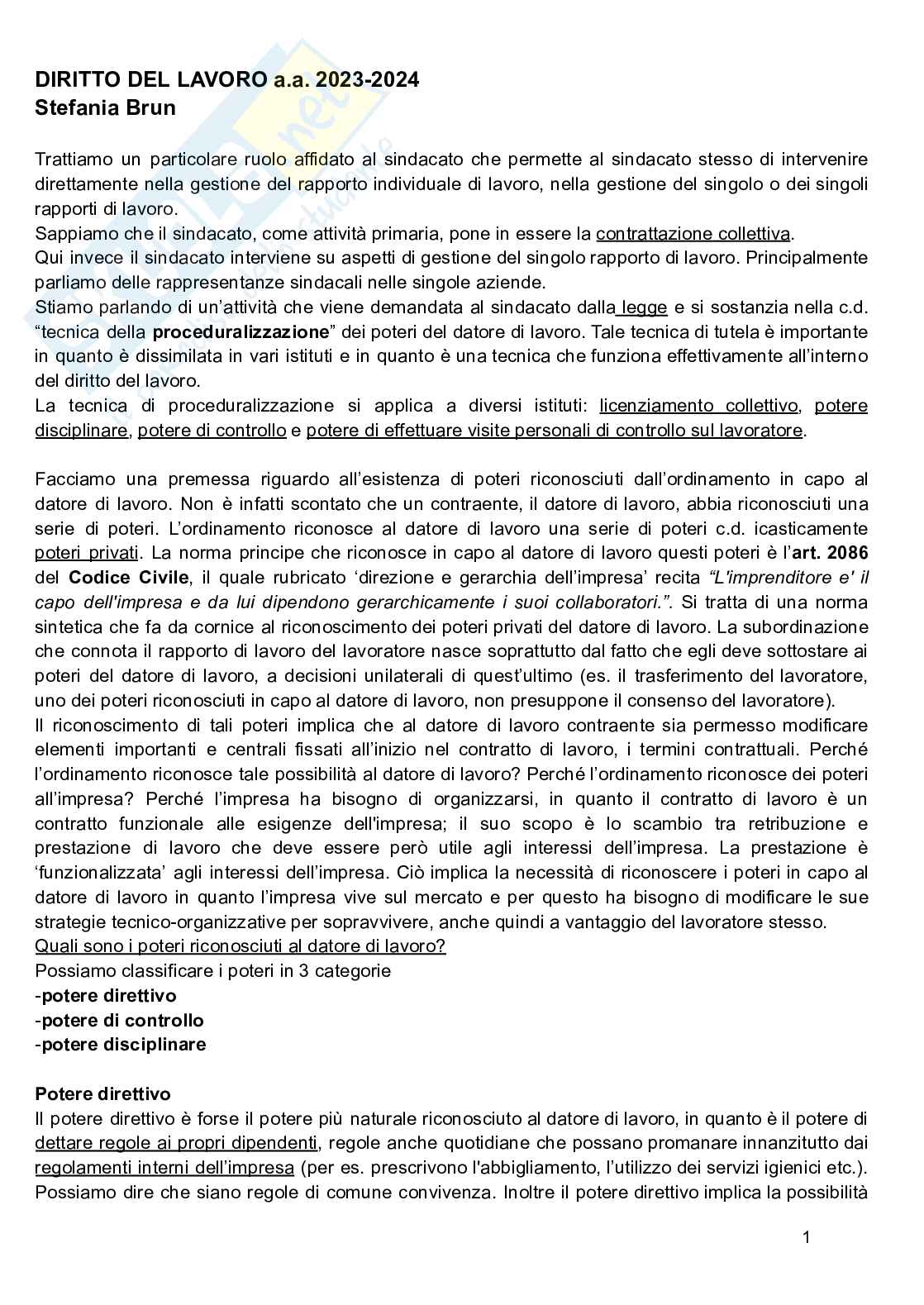 Appunti Diritto del lavoro Pag. 1