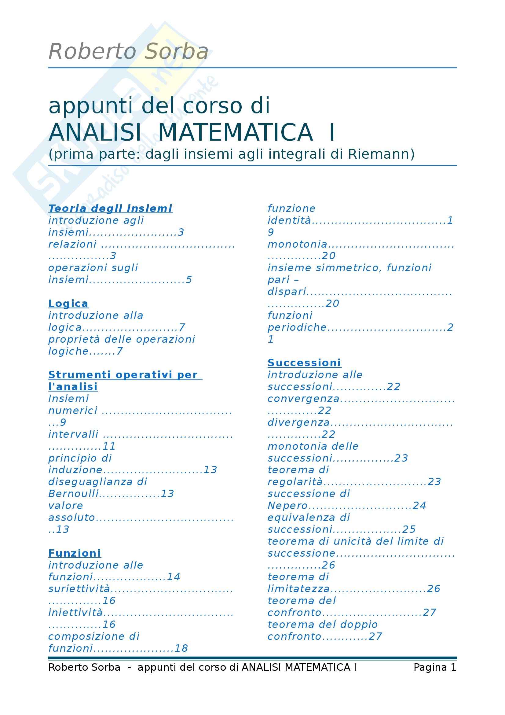 Analisi matematica I - prima parte: dagli insiemi agli integrali di Riemann Pag. 1