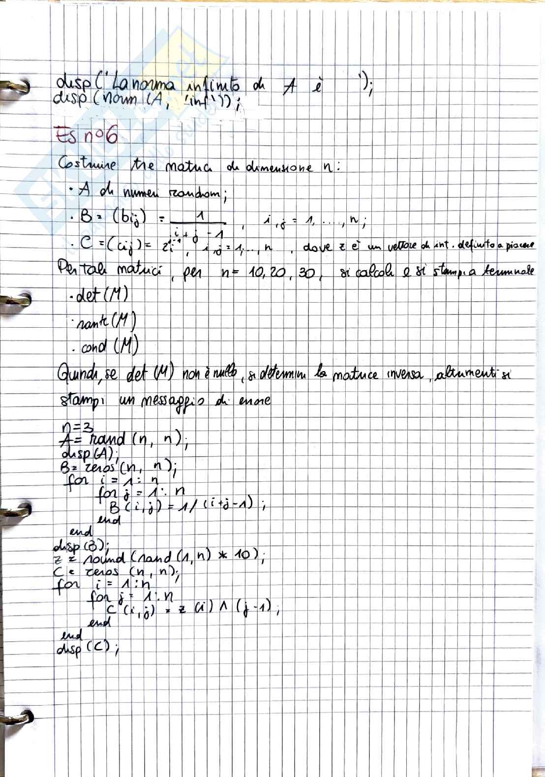 MATLAB Avanzato: norme, Fibonacci e matrici di Hilbert Pag. 2