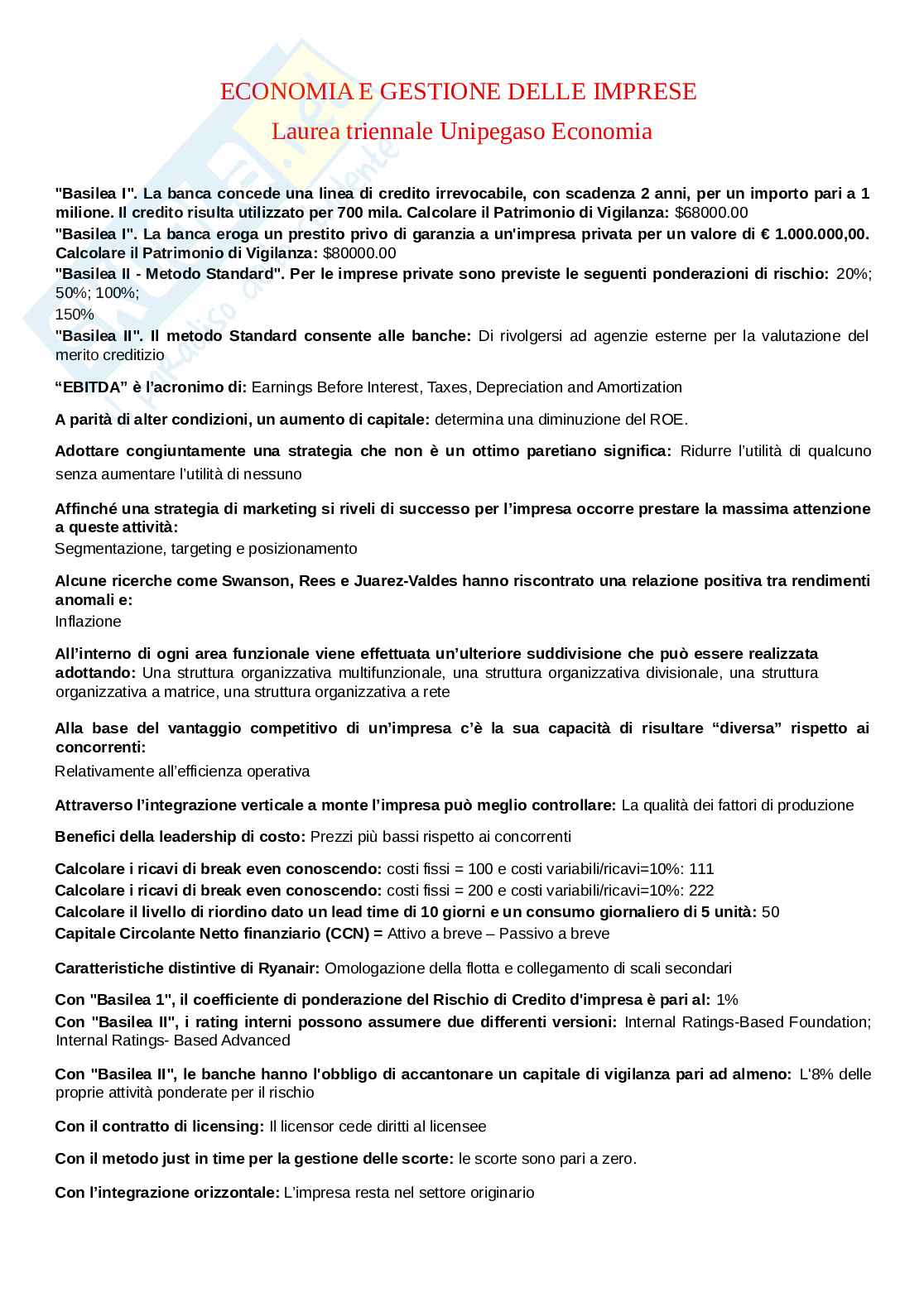 Paniere esame Economia  e gestione delle imprese Pag. 1