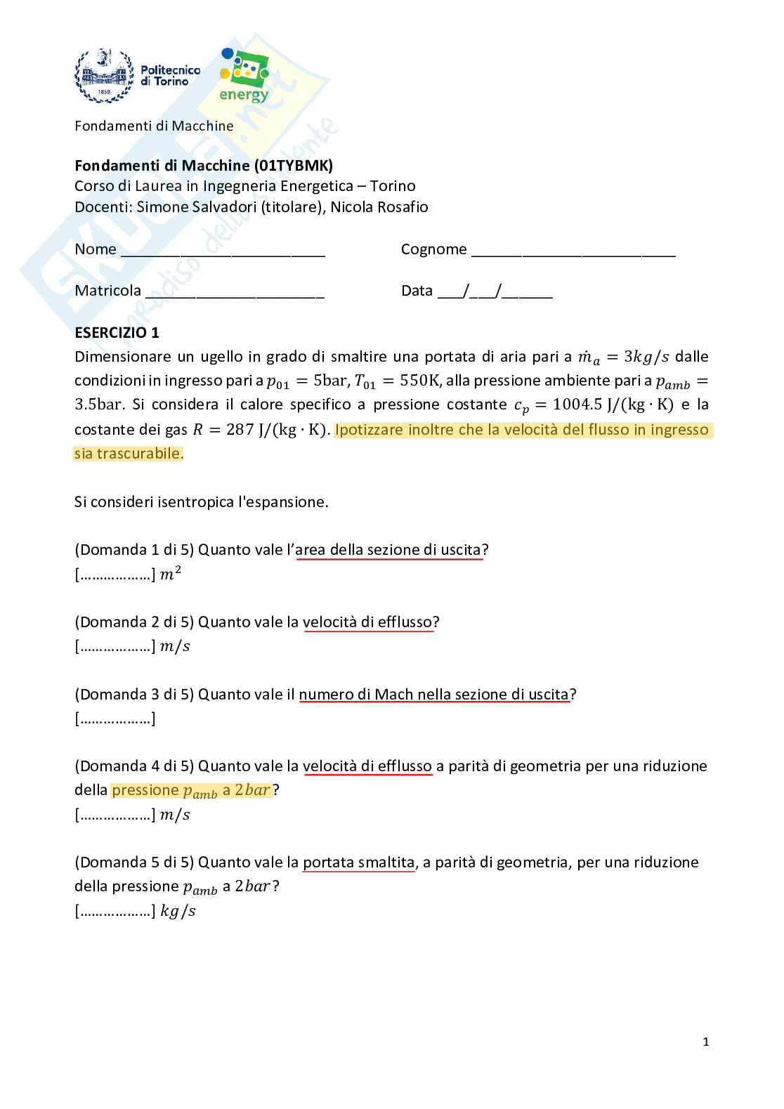 Simulazioni esercizi esame Fondamenti di macchine Pag. 56