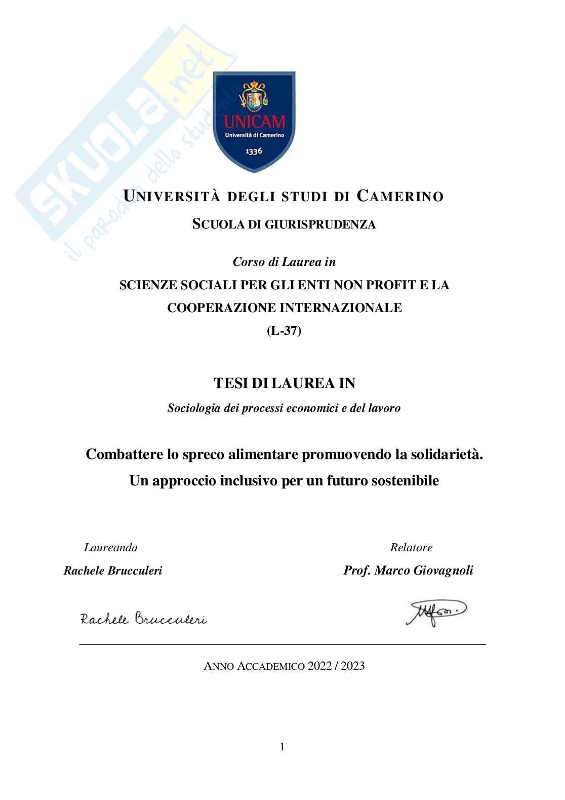 Combattere lo spreco alimentare promuovendo la solidarietà. Un approccio inclusivo per un futuro sostenibile Pag. 1