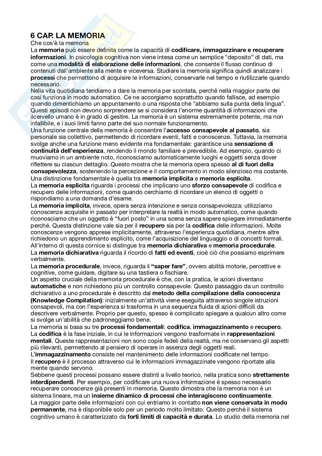 Appunti di Psicologia generale sulla memoria  Pag. 1