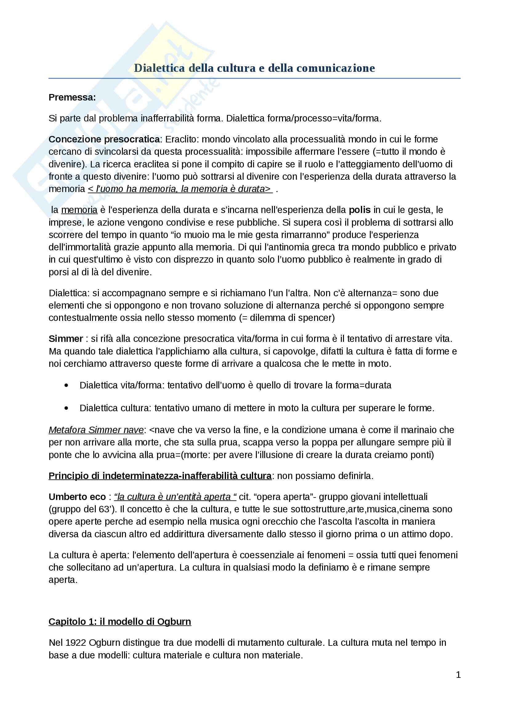 Dialettica della cultura e della comunicazione, Sociologia della comunicazione Pag. 1