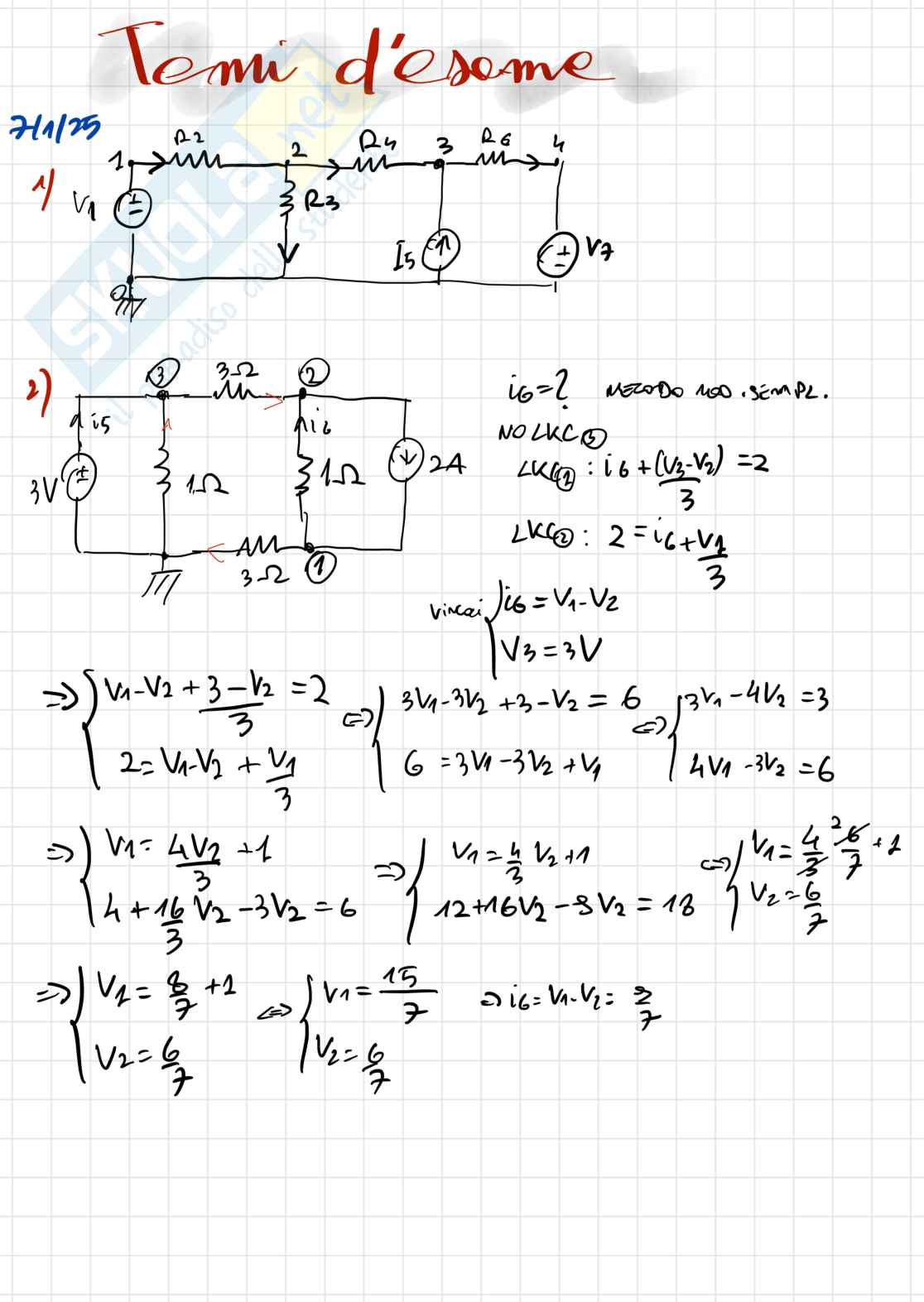 Temi esame svolti Circuiti elettrici per l'elettronica Pag. 1