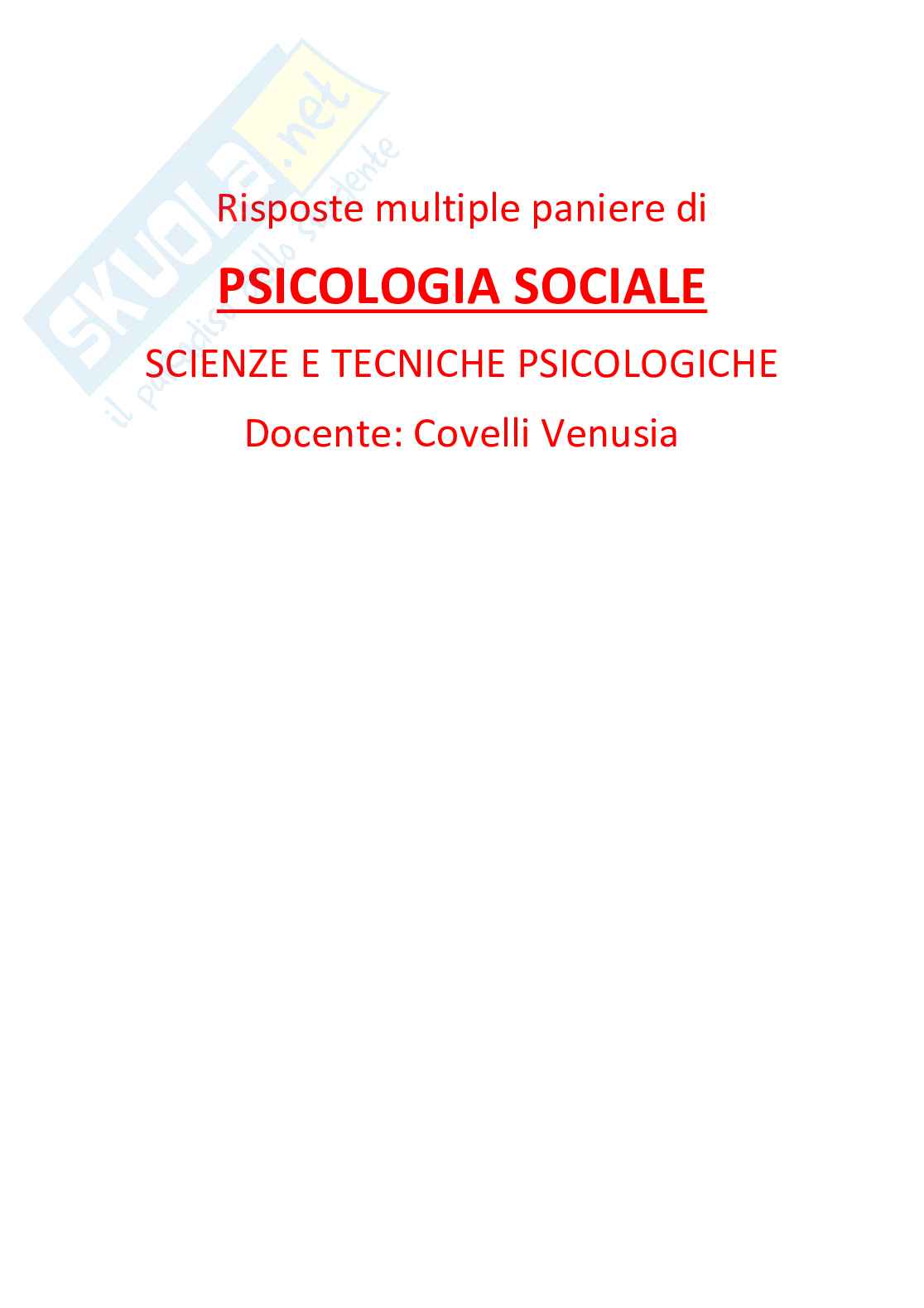 Paniere di psicologia sociale - risposte multiple Pag. 1