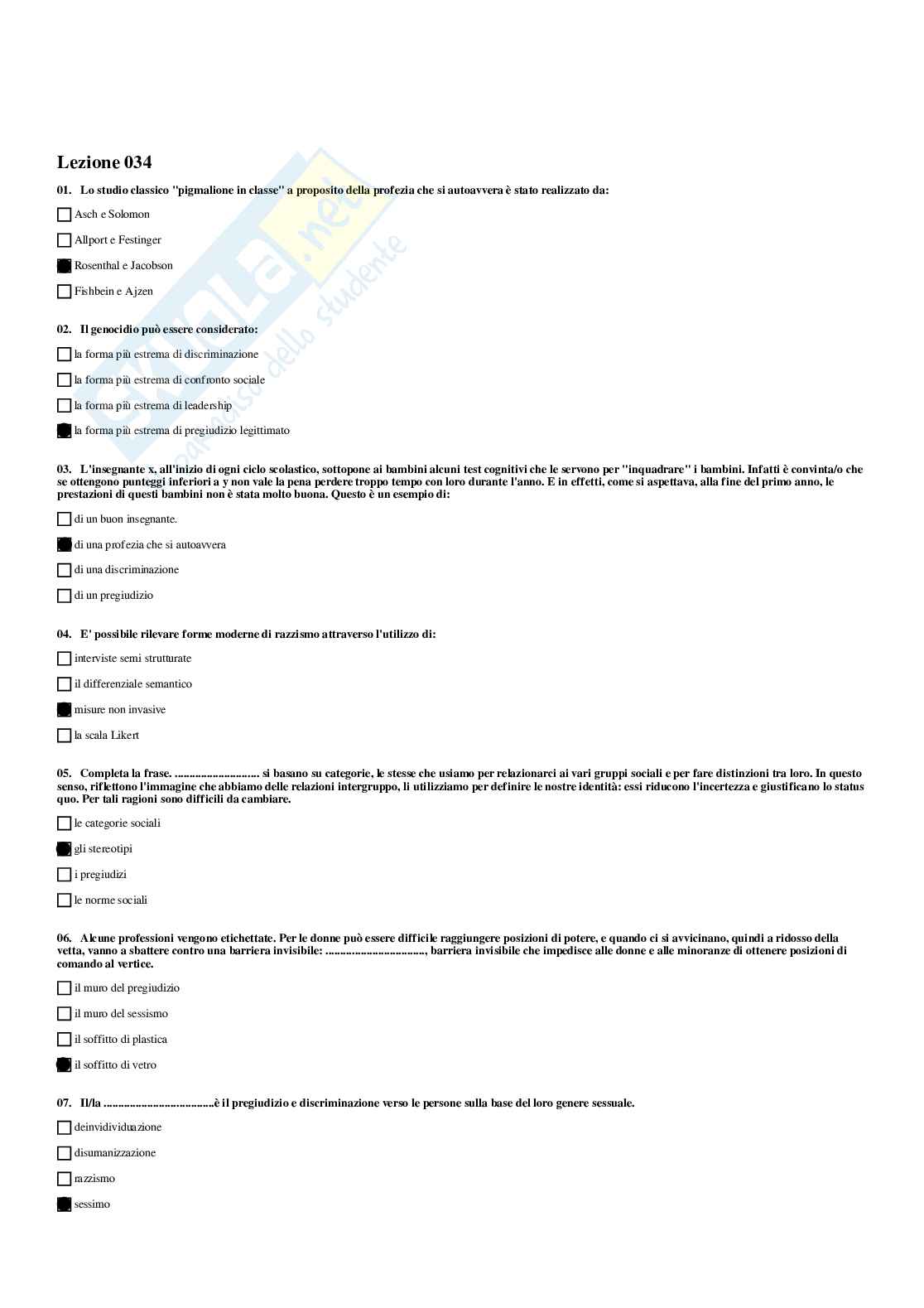 Paniere di psicologia sociale - risposte multiple Pag. 41