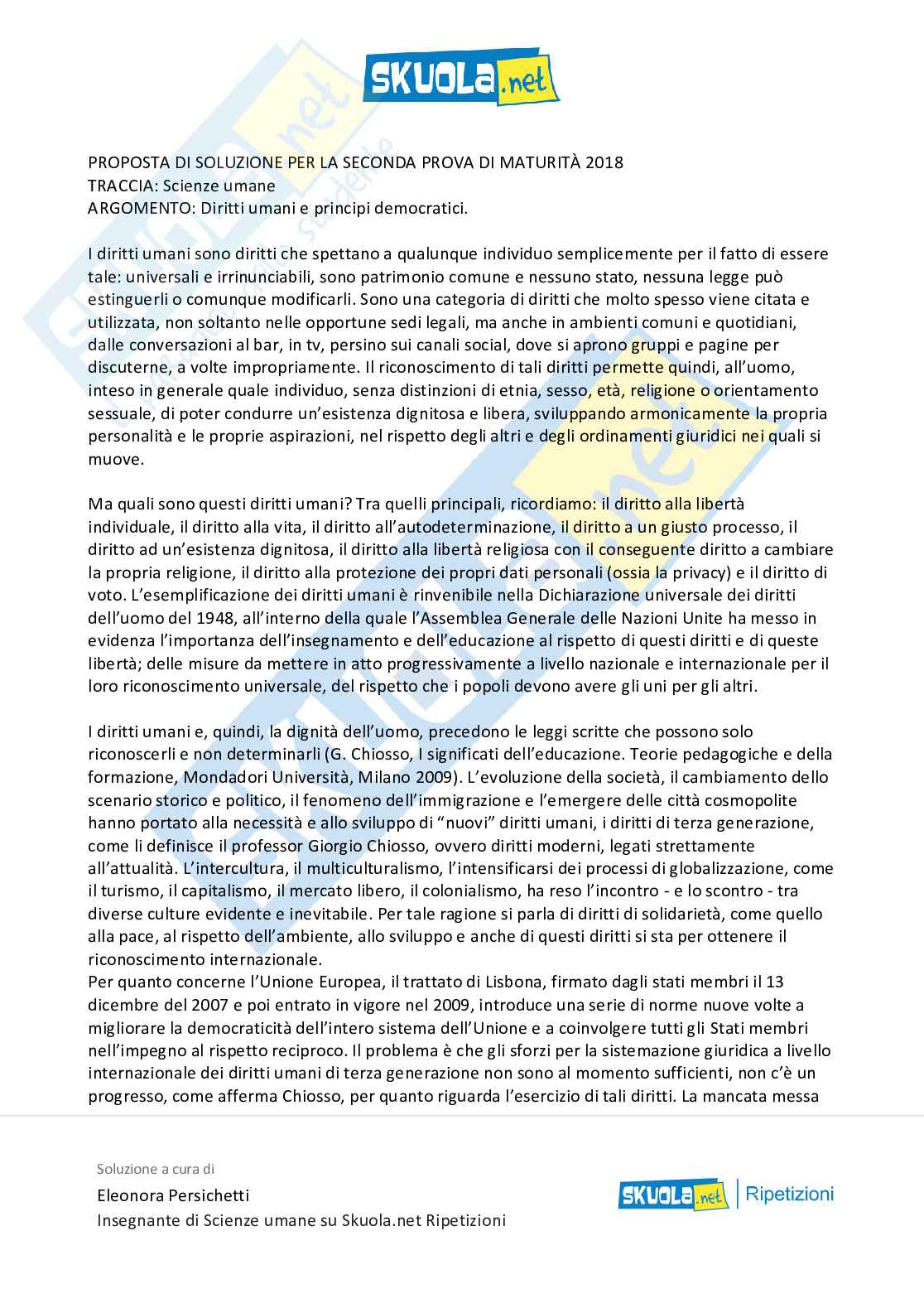 Soluzione completa seconda prova: Scienze Umane, Maturità 2018