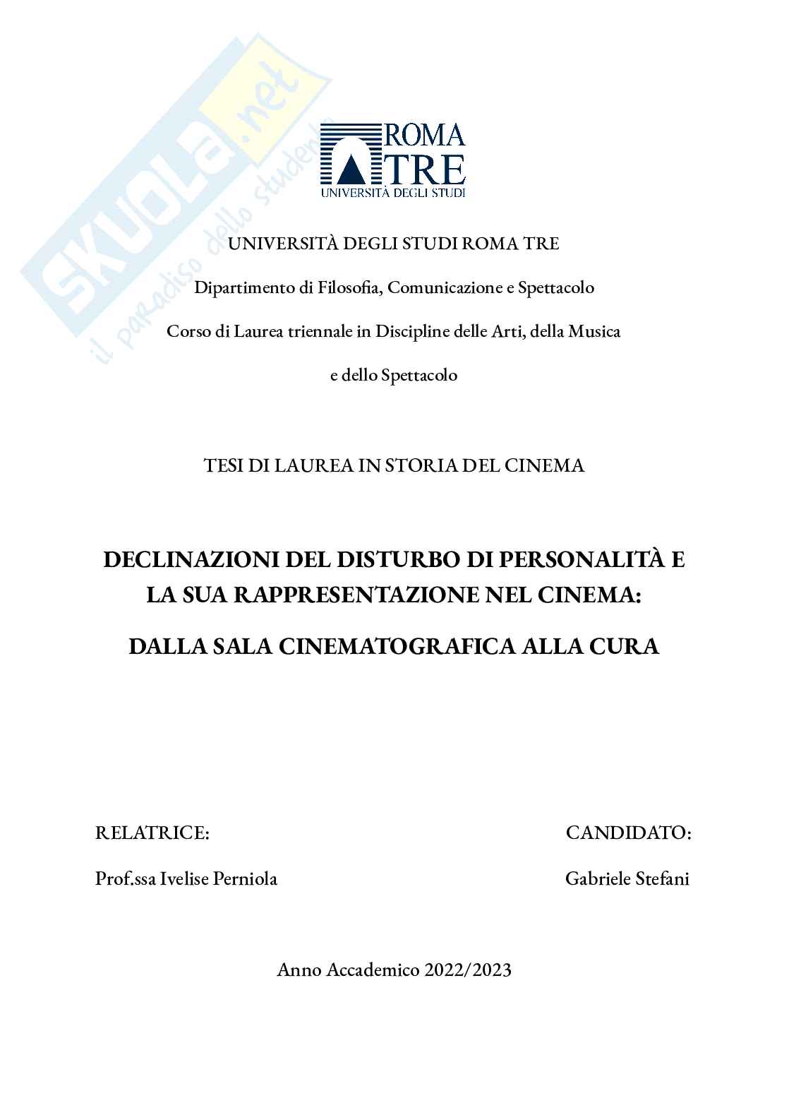 Declinazioni del disturbo della personalità e la sua rappresentazione nel cinema: dalla sala cinematografica alla cura Pag. 1