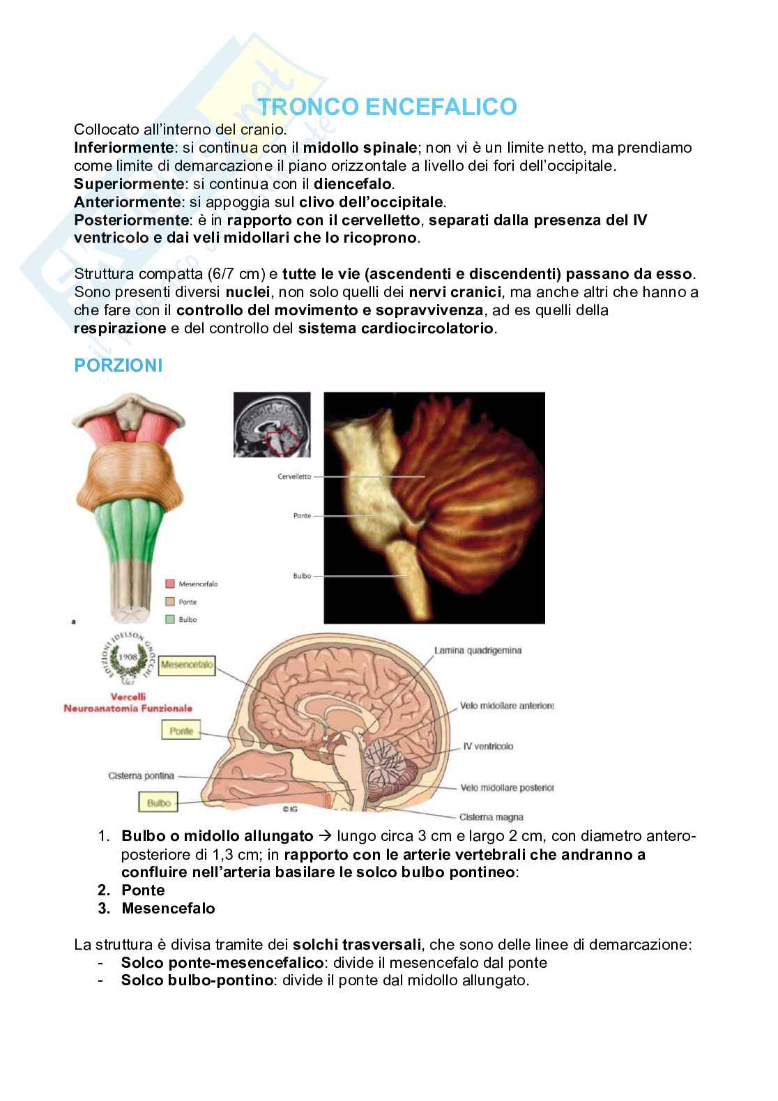 Tronco encefalico, nuclei propri e nuclei nervi cranici Pag. 1