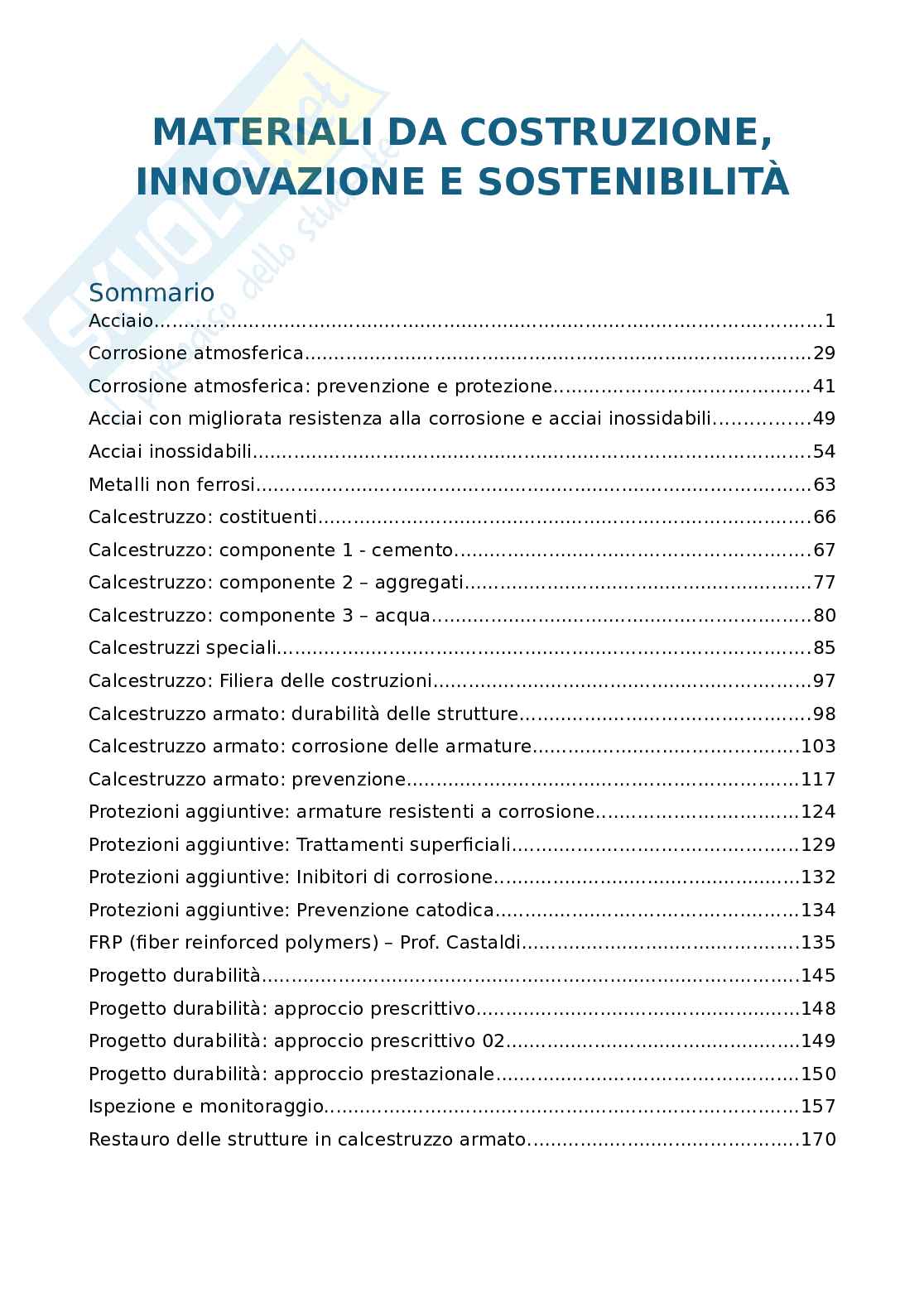 Appunti Materiali da costruzione, innovazione e sostenibilità Pag. 1
