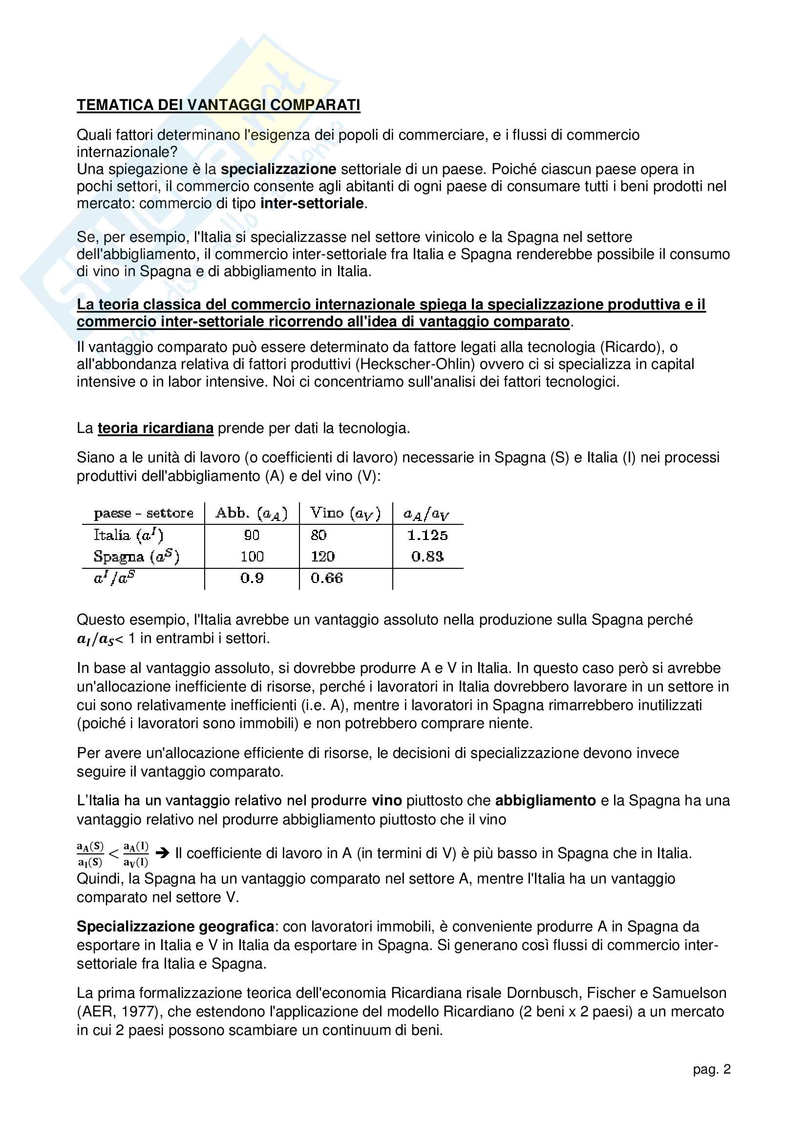 Economia Internazionale, II Parte II (Commercio) Pag. 2