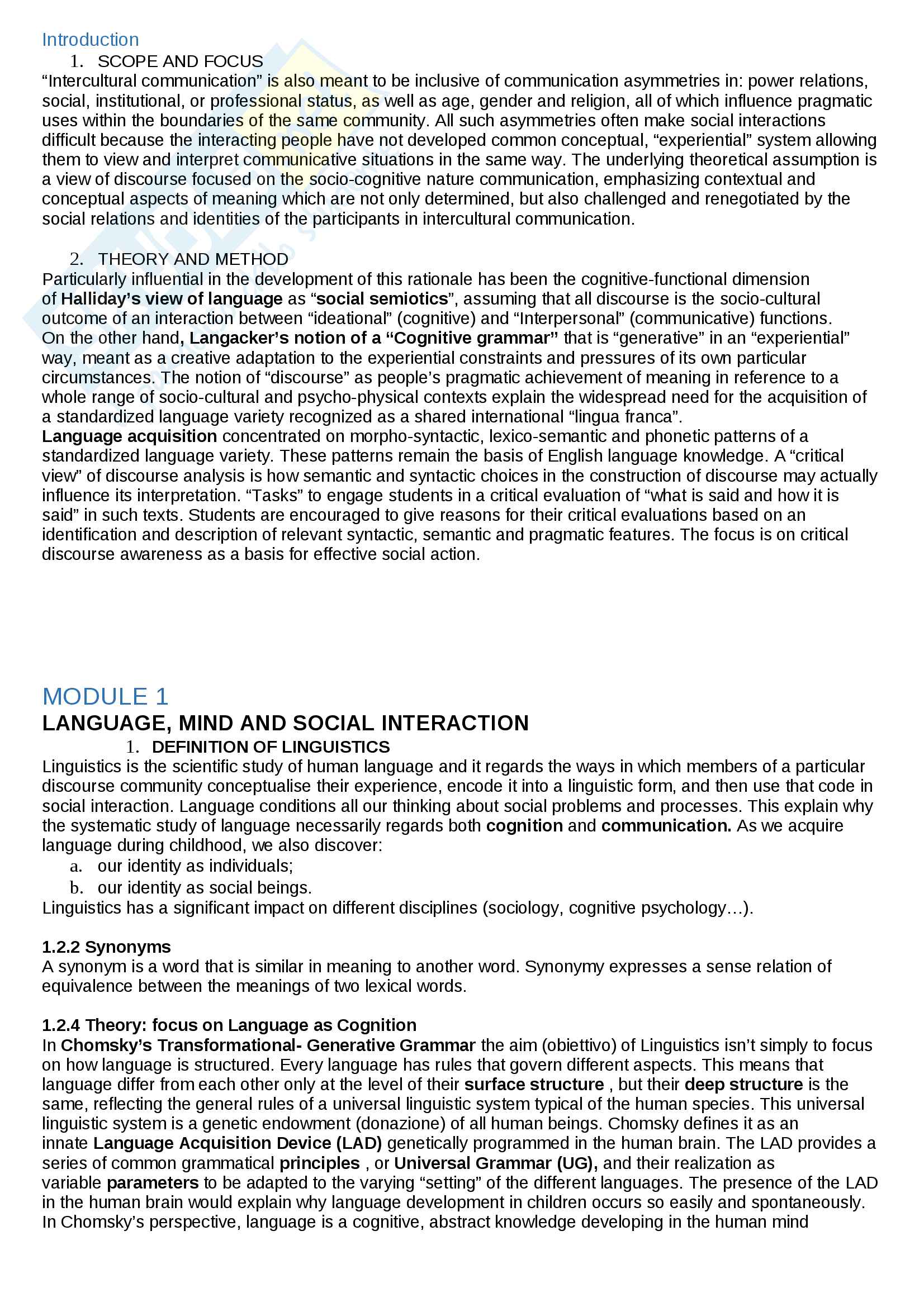 Riassunto esame Lingua e traduzione inglese, prof. Guido, libro consigliato Mediating Cultures, Guido Pag. 1
