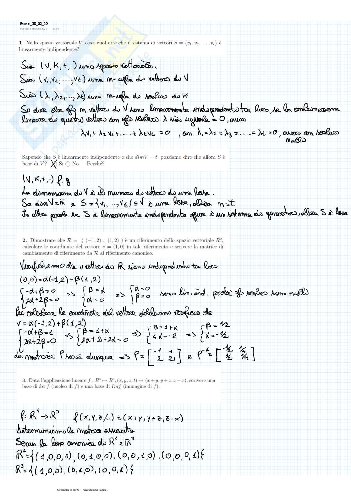 Geometria e Algebra lineare Pag. 1