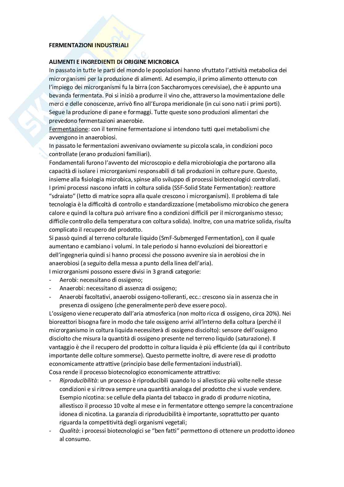 Appunti Fermentazioni industriali Pag. 1