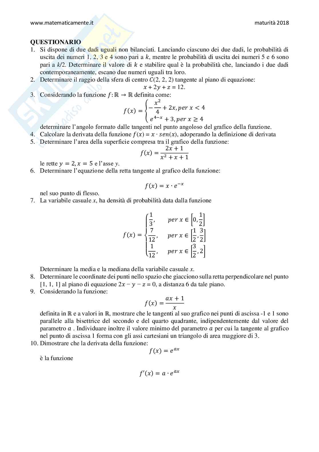 2018 Tema di matematica, sessione straordinaria (indirizzi: scientifico, scientifico opzione scienze applicate, scientifico a indirizzo sportivo) Pag. 11