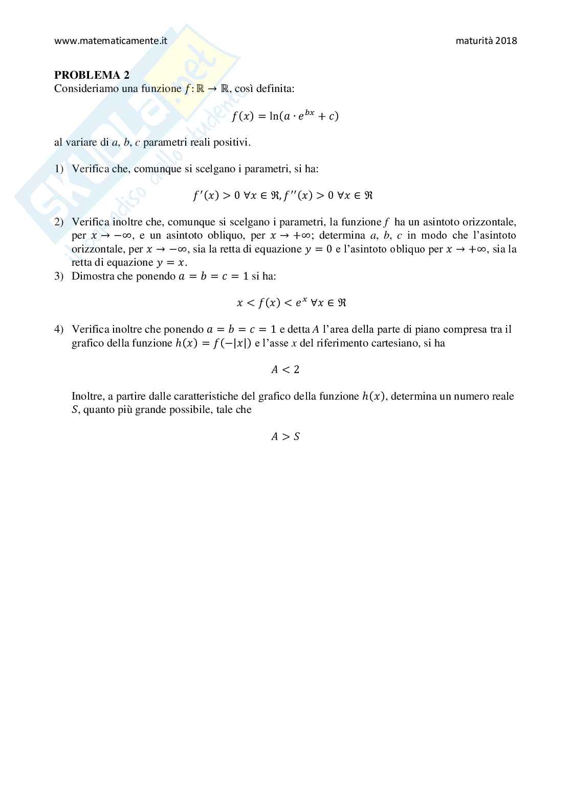 2018 Tema di matematica, sessione straordinaria (indirizzi: scientifico, scientifico opzione scienze applicate, scientifico a indirizzo sportivo) Pag. 6