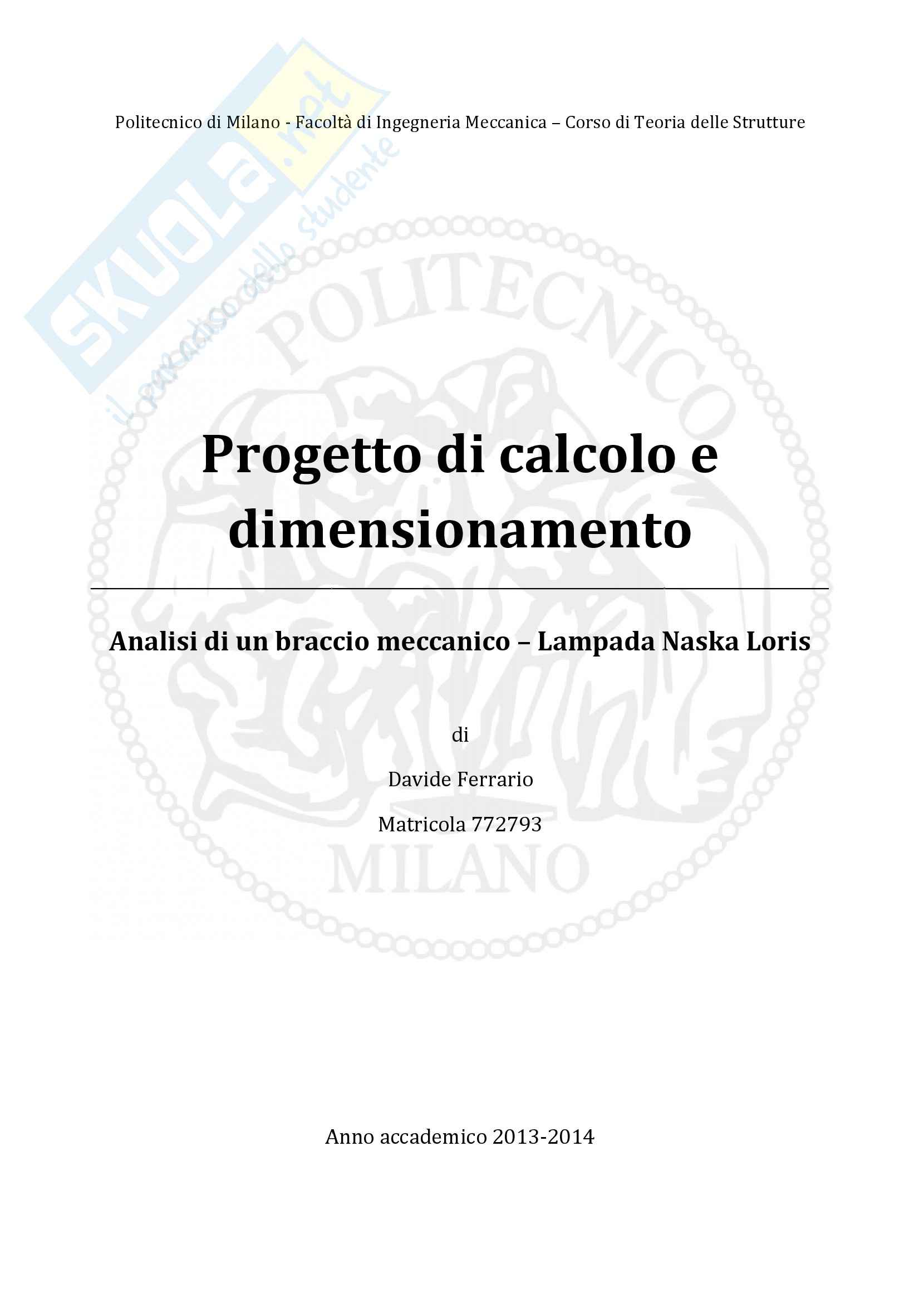 Teoria delle strutture - Analisi di un braccio meccanico Pag. 1