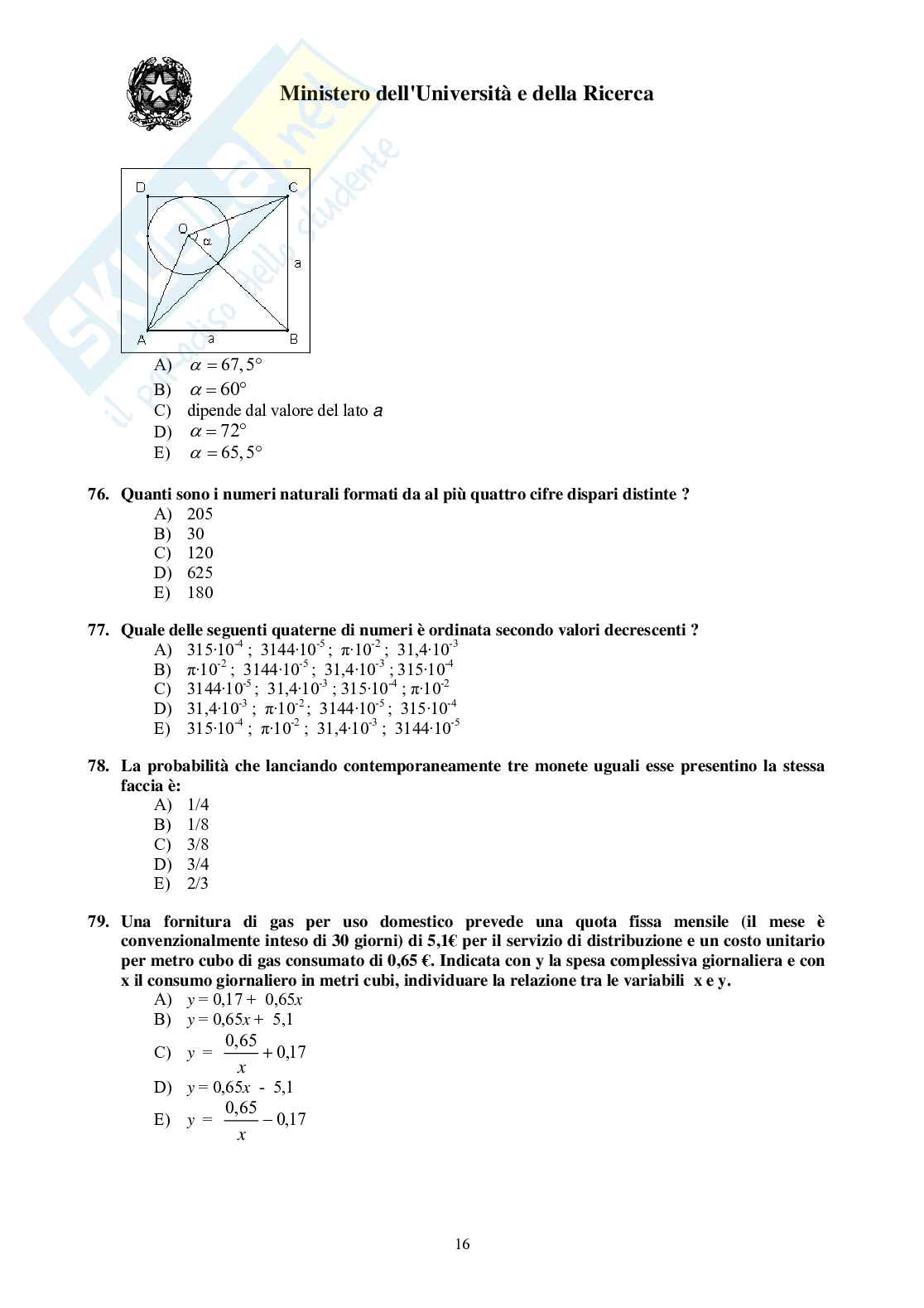 2006 Odontoiatria: test di ammissione Pag. 16