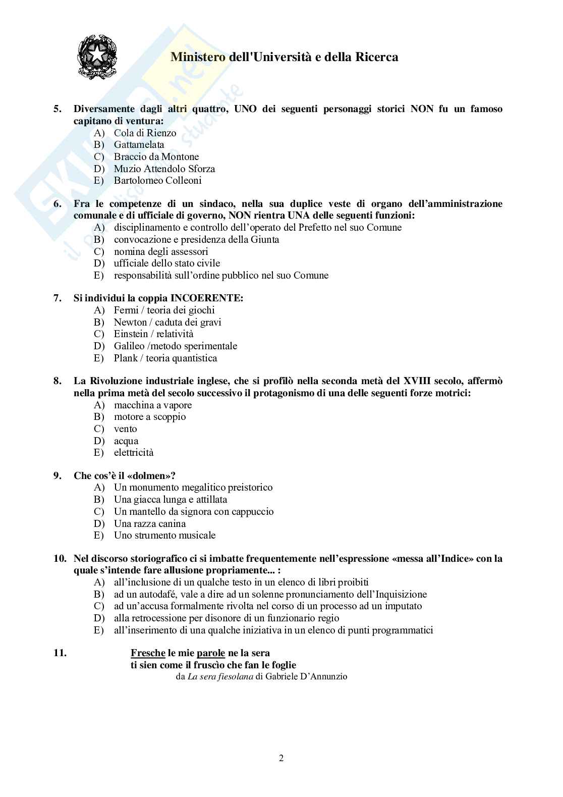 2006 Odontoiatria: test di ammissione Pag. 2