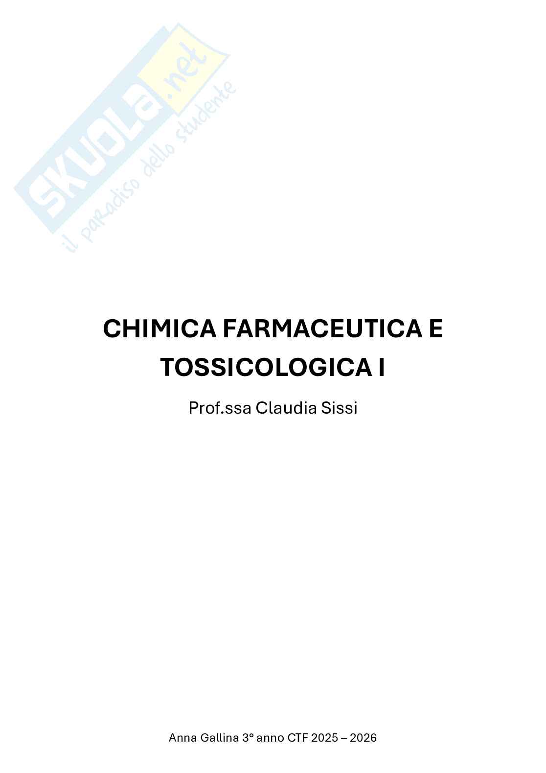 Chimica farmaceutica e tossicologica 1 Pag. 1