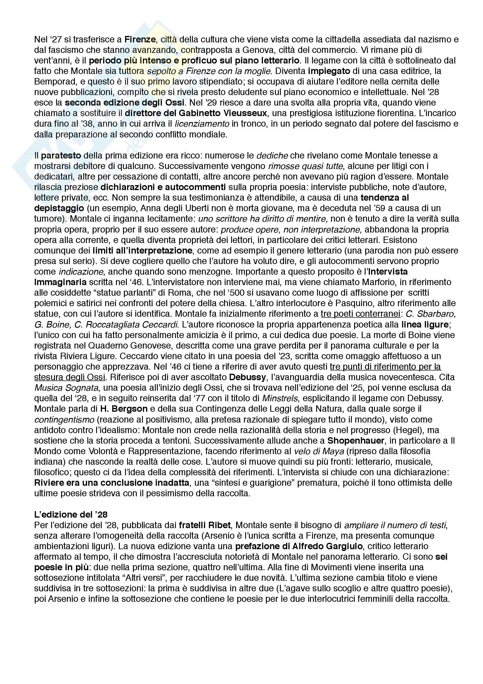 Riassunto esame Letteratura Italiana Contemporanea, prof. Pacca, libro adottato Come Leggere Ossi di Seppia di Marco Villoresi Pag. 2