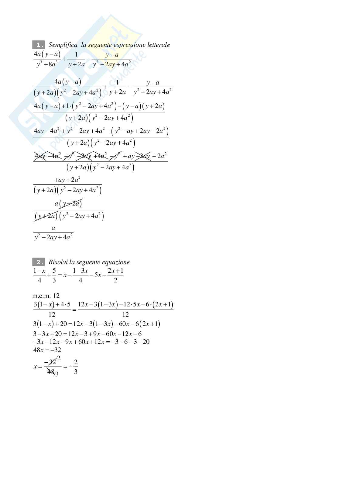 Compito in classe I liceo scientifico: equazioni di primo grado Pag. 2