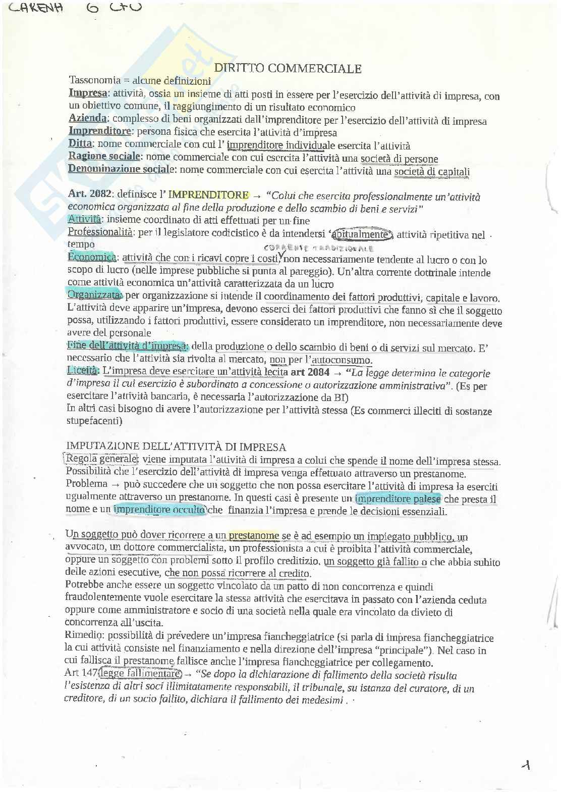 Appunti di Diritto commerciale Pag. 1