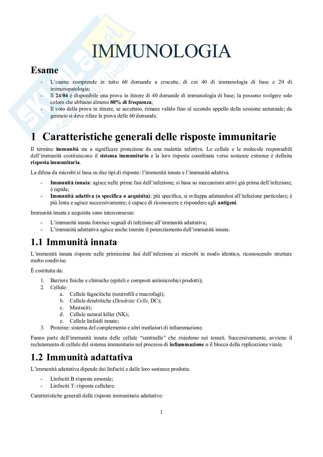Appunti di Immunologia Pag. 1
