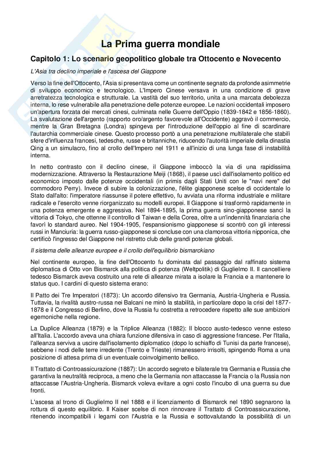 Appunti di Storia della civiltà e delle culture politiche sulla Prima guerra mondiale  Pag. 1