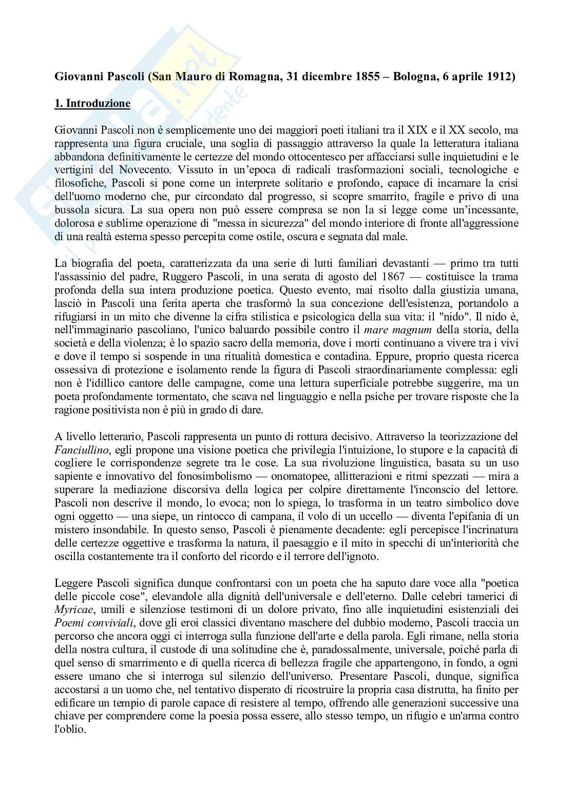 Giovanni Pascoli - Vita, Opere e Pensiero Pag. 1