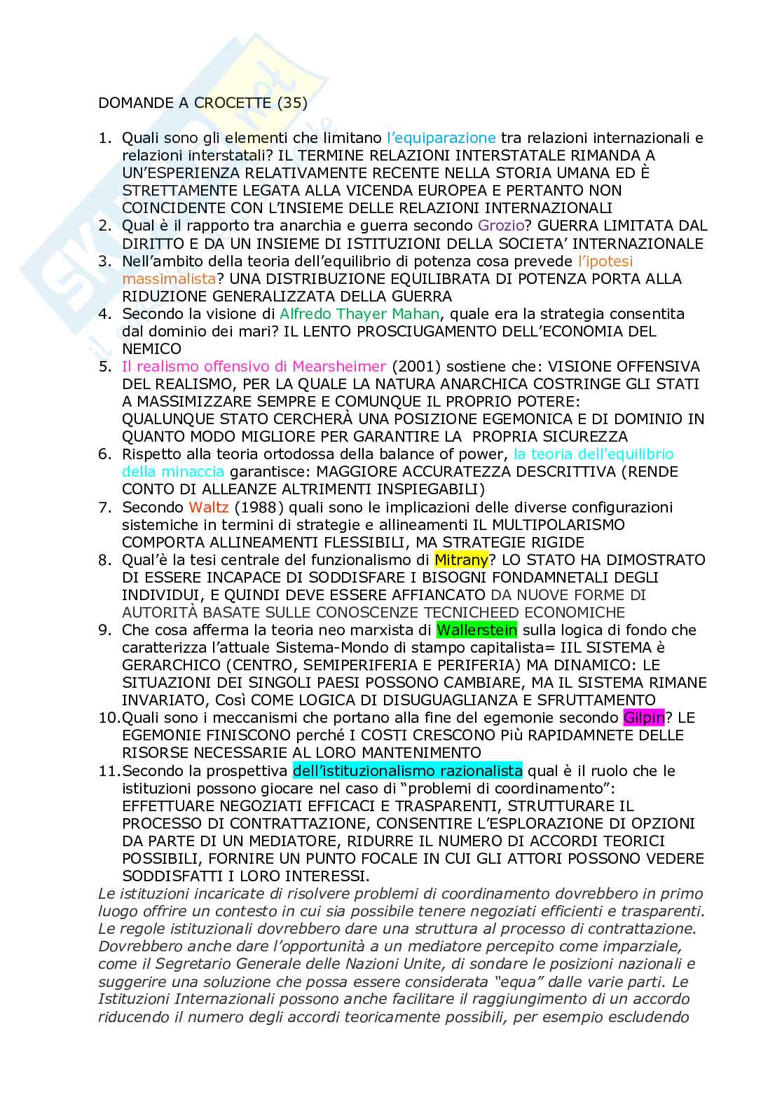 Domande per esame di relazioni internazionali Pag. 1