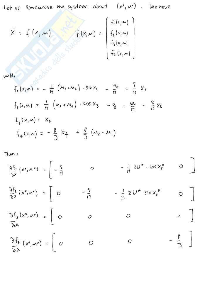 System theory and avanced control - Appunti di Controllo nonlineare: regolazione (Set-Point Stabilization), equazioni di Solvibilità, linearizzazione, Gain Scheduling e controllo integrale Pag. 11