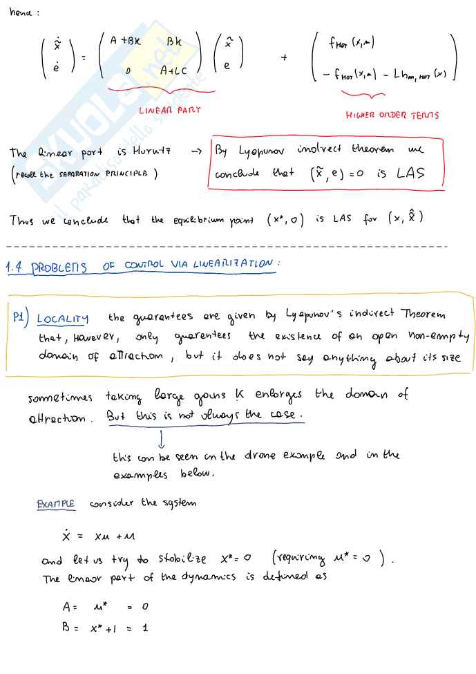 System theory and avanced control - Appunti di Controllo nonlineare: regolazione (Set-Point Stabilization), equazioni di Solvibilità, linearizzazione, Gain Scheduling e controllo integrale Pag. 16