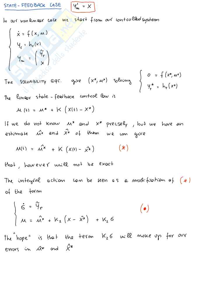 System theory and avanced control - Appunti di Controllo nonlineare: regolazione (Set-Point Stabilization), equazioni di Solvibilità, linearizzazione, Gain Scheduling e controllo integrale Pag. 26