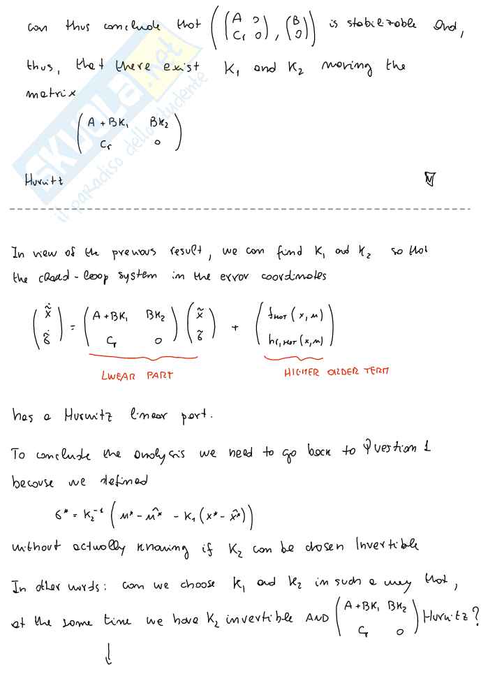 System theory and avanced control - Appunti di Controllo nonlineare: regolazione (Set-Point Stabilization), equazioni di Solvibilità, linearizzazione, Gain Scheduling e controllo integrale Pag. 31
