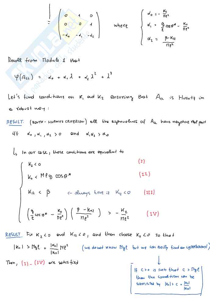 System theory and avanced control - Appunti di Controllo nonlineare: regolazione (Set-Point Stabilization), equazioni di Solvibilità, linearizzazione, Gain Scheduling e controllo integrale Pag. 36