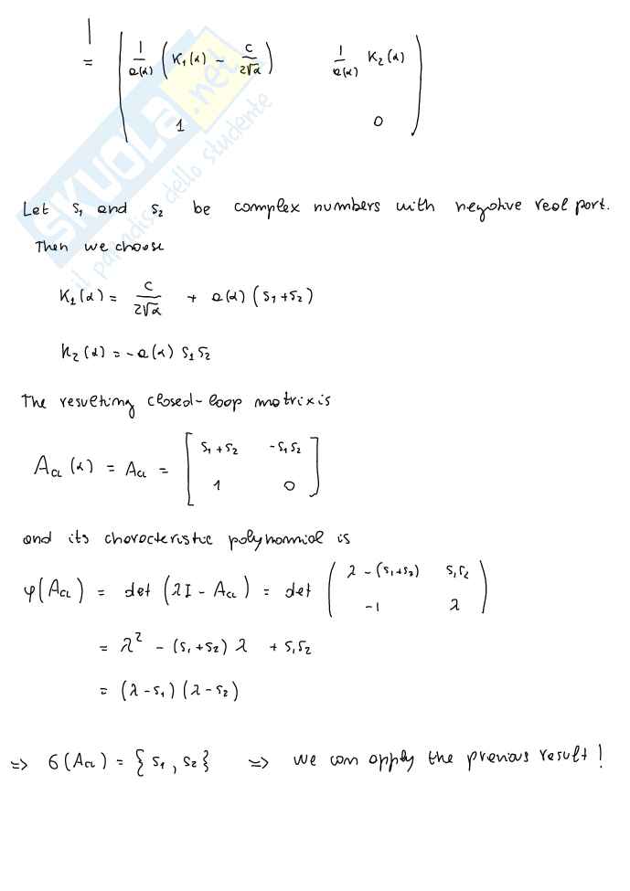 System theory and avanced control - Appunti di Controllo nonlineare: regolazione (Set-Point Stabilization), equazioni di Solvibilità, linearizzazione, Gain Scheduling e controllo integrale Pag. 51